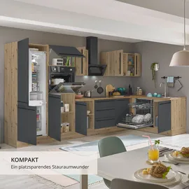 kochstation Winkelküche L-Form 340 x 175 cm schwarz