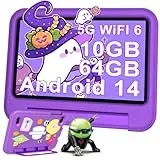 2025 Neueste Android 14 Kinder Tablet 7 Zoll, 10GB(4+6) RAM+64GB ROM/TF 1TB, WLAN 6, 5G+2.4G WLAN, 8-Core 1.8 GHz, 1024*600, 3500mAh, Type-C, Bluetooth 5.0, Kids Tablet Mit EVA-Hülle - Violett