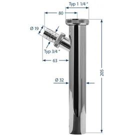 SANITOP-WINGENROTH Verstellrohr Abw.-Schl.chrom 1 1/4" x 200 mm