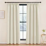 KGORGE Beige Vorhänge 2er Set Wohnzimmer Gardine 200 cm Lang Thermovorhang Hitzeschutz Kräuselband 2er Set Gardinen Thermo Verdunkelungsvorhang für Schienensystem, 200 x 140 cm(HxB) Hellbeige