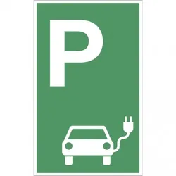 Dreifke® Parkplatzschild - Parkplatz für Elektrofahrzeuge, Alu, grün, 250x400 mm