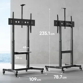 ONKRON TV Ständer rollbar für 50-100 Zoll bis 120 kg, neigbar, Schwarz TS1991-B