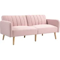 2-sitzer-schlafsofa Mit Verstellbarer Rückenlehne, Rosa Leinenbezug, Holzbeinen, Skandinavischem Stil