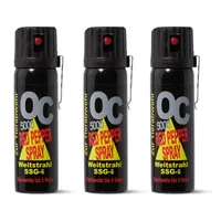3 Stück Pfefferspray mit Metallclip - EXTRA STARK - OC5000 SSG-6 Weitstrahl 63 ml zur Selbstverteidigung hochwertiges KO Spray mit Federdeckel