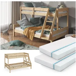 VitaliSpa Hochbett Kinderbett Spielbett Everest Natur modern 120x200 Massivholz Kinderzimmer Bett Lattenrost Bettleiter Kletterbett Doppelbett Geschwisterbett Matratze