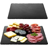 Navaris Schiefer Teller Platzset 2-teilig inkl. Kreide - 38x28cm Schieferplatten 2X Servierplatte - Servierteller Schieferplatte Sushi Geschirr eckig