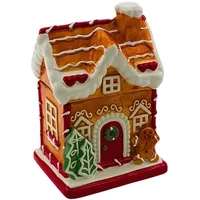Dekohelden24 Keramikdose, Vorratsdose, Zuckerdose, Weihnachtsdose als Lebkuchenhaus, Größe L/B/H: