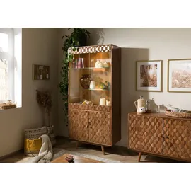 Massivmoebel24 Vitrine Akazie 90 x 42 x 190 cm Beige