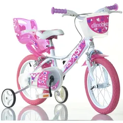 Kinderfahrrad DINO "Mädchenfahrrad 16 Zoll" Fahrräder Gr. 28 cm, 16 Zoll (40,64 cm), rosa Kinder Kinderfahrräder mit Stützrädern, Korb und Puppensitz