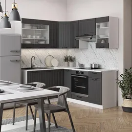Vicco Eckküche Dunkelgrau, Weiß, L-Form,Formgebogen, 190x82x60 cm, AP Anthrazit