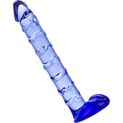 Glas-Dildo mit zarter Aderung, 17 cm, blau