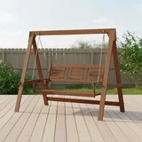 Furinno TIOMAN Verandaschaukel, 3-Sitzer Outdoor-Terrassen-Holzschaukel mit Gestell, für Terrasse, Garten, Veranda, Helles Holz