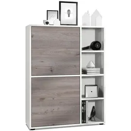 Vladon Highboard 79 x 105,5 x 35,5 cm Weiß matt/Eiche