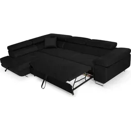 torana Ecksofa Aller L-form mit Schlaffunktion und Bettkasten in Schwarz (Jasmine 100), Links Ottomane
