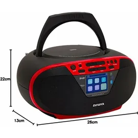 Aiwa BBTU-500DAB/RD Dab+ tragbares CD-Radio mit Farbdisplay, 6,1 cm 2,4". Bluetooth 5.0, USB, CD/CDR/RW/MP3, Dab+. Farbe: Rot