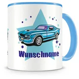 Samunshi® Kindertasse mit Namen Tasse Blaues Auto Personalisierte Tasse mit Namen Kinder Kinderbecher mit Namen Kindergarten blau 300ml