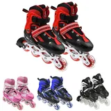 Rollschuhe für Kinder, verstellbare Größen, Inlineskates für Anfänger mit LED-Leuchträdern, Rollschuhe für Kinder (Rot, S (27-32))
