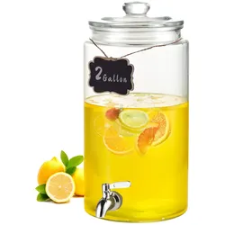 VEVOR 7,5 L Getränkespender für Partys, Saftspender aus Glas mit Edelstahlzapfhahn, Eistee-Limonadensaft-Wasserspender, für Restaurants, Hotels, Partys