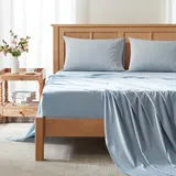Comfort Spaces Coolmax Moisture Wicking Sheet Set Super Soft, Fade Resistant, 17" Deep Pocket, All Around Elastic - Warm Weather Cooling Sheets for Night Sweats, California King, Blue 4 Piece