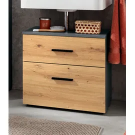 INOSIGN Waschbeckenunterschrank INOSIGN "Skara", grau (anthrazit, artisan eichefarben), B:60cm H:55cm T:35cm, Spanplatte, Schränke, Waschbeckenunterschrank, mit Klappe und Schubkasten, schwarze Griffe, Breite 60 cm, Höhe 55 cm