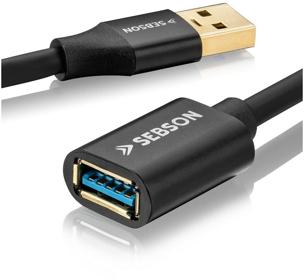 SEBSON USB Verlängerung 1m - A Stecker/A Buchse - USB3.0 Datenkabel 5 Gbit/s Smartphone-Kabel, (100 cm) schwarz