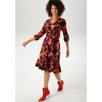 Aniston CASUAL Jerseykleid Blüten/Blätter Braun/Rot/Schwarz 48