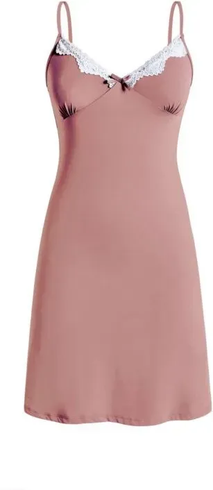 IZURIA Rosa Trägerkleid mit weißer Spitze und V-Ausschnitt, Größe S
