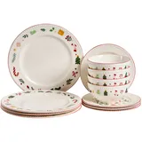 Beliani Saffron Tafelservice 12-tlg. weiß/rot