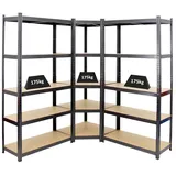 PROREGAL Mega Deal Eckregal Ragnar 1x: 180x70x40cm | 2X: 180x90x40cm Schwarz Fachlast 175kg, Kellerregal, Steckregal, Garagenregal, Lagerregal