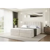 altdecor Boxspringbett mit H4 Matratze und Topper - 120 x 200 cm - OTTA - Taupe Samt - Polsterbett mit Bettkasten und Lattenrost, Bett mit Stauraum - Creme