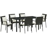 VidaXL 7-teiliges Garten-Esszimmer Set mit Kissen Schwarz Poly-Rattan