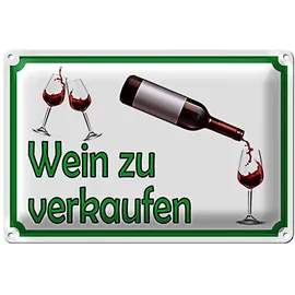 Roomando Dekoratives Blechschild 'Wein zu verkaufen' | Ideal für Weinliebhaber und Vinotheken | Robustes Metallschild | 20 cm x 30 cm