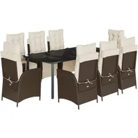 VidaXL 9-tlg. Garten-Essgruppe mit Kissen Braun Poly Rattan