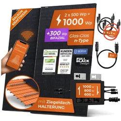 Solarway® Balkonkraftwerk 1000W komplett Steckdose - neuester 1000 Watt Wechselrichter - Solaranlage Komplettset - 500W bifaziale Solarmodule & Envertech & Zubehör