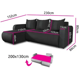 Sofnet Ecksofa Grau, Textil, 5-Sitzer, L-Form,Rechteckig, 230x152 cm, Wohnzimmer, Sofas & Couches, Wohnlandschaften, Ecksofas