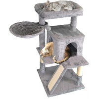 DEFACTO Katzenbaum, 96 cm hoch Katzenhöhle, Katzen Kletterbaum, Kratzbaum, Katzenspielzeug, Katzenmöbel mit stabil Säulen, Hängematten (GRAU)