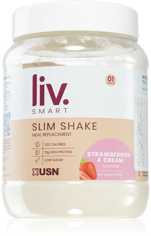 USN LivSmart Slim Shake Pulver zur Herstellung von Getränken zur Unterstützung der Gewichtsabnahme Geschmack Strawberries Cream 550 g