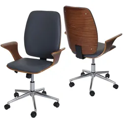 Bürostuhl MCW-C54, Chefsessel Drehstuhl, Bugholz Kunstleder ~ Walnuss-Optik, Bezug grau