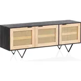 FineBuy Lowboard FineBuy TV Schrank 145 cm Holz Massiv Schwarz Fernsehkommode Modern