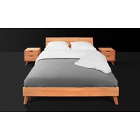 Natur24 Einzelbett Bett Gerg 1 Sonderlänge 90x220 Kernbuche Holzkopfteil und Holzbeine braun