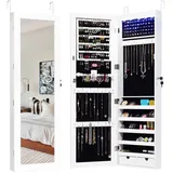 Schmuckschrank mit Spiegel LED Beleuchtung Wandmontage Türhänger Weiß 120 cm