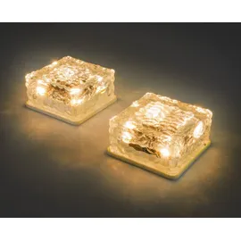 esotec Solar Glas-Pflasterstein Leuchtstein für außen 2er SET wetterfest 102560 - Transparent