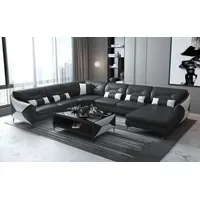 JV Möbel Groß Wohnlandschaft Sofa U Form Ecksofa Ledersofa Schwarz Kunstleder
