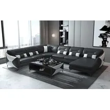 JV Möbel Groß Wohnlandschaft Sofa U Form Ecksofa Ledersofa Schwarz Kunstleder