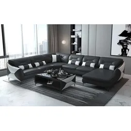 JV Möbel Groß Wohnlandschaft Sofa U Form Ecksofa Ledersofa Schwarz Kunstleder