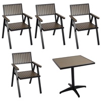 MCW 4er-Set Gartenstuhl+Gartentisch MCW-J95, Stuhl Tisch, Gastro Outdoor-Beschichtung, Alu Holzoptik schwarz, grau