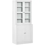 Homcom Bücherschrank 178,5 cm Hochschrank Vitrinenschrank mit Glastür 6 Fächern Küchenschrank für Wohnzimmer Küche Weiß - Homcom