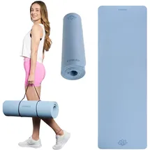 Trexo XTREXO Fitnessmatte in Blau, 183x61 cm groß und 10 mm dick aus ökologischer TPE-Übungsmatte mit rutschfester Oberfläche Leichte Gymnastikmatte für Krafttraining, Yoga, Pilates und Stretching