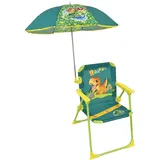 Fun House Jurassic World Camping-Klappstuhl, Dinosaurier, Maße: H 38,5 x 38,5 x 37,5 cm + Sonnenschirm Ø 65 cm, Mehrfarbig