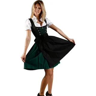 Edelnice Trachtenmode Nostalgisches Mini Dirndl 3-TLG. grün schwarz inkl. passender Bluse und Schürze Gr. 44 - 44